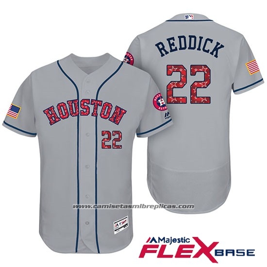Camiseta Beisbol Hombre Houston Astros 2017 Estrellas y Rayas Josh Reddick Gris Flex Base